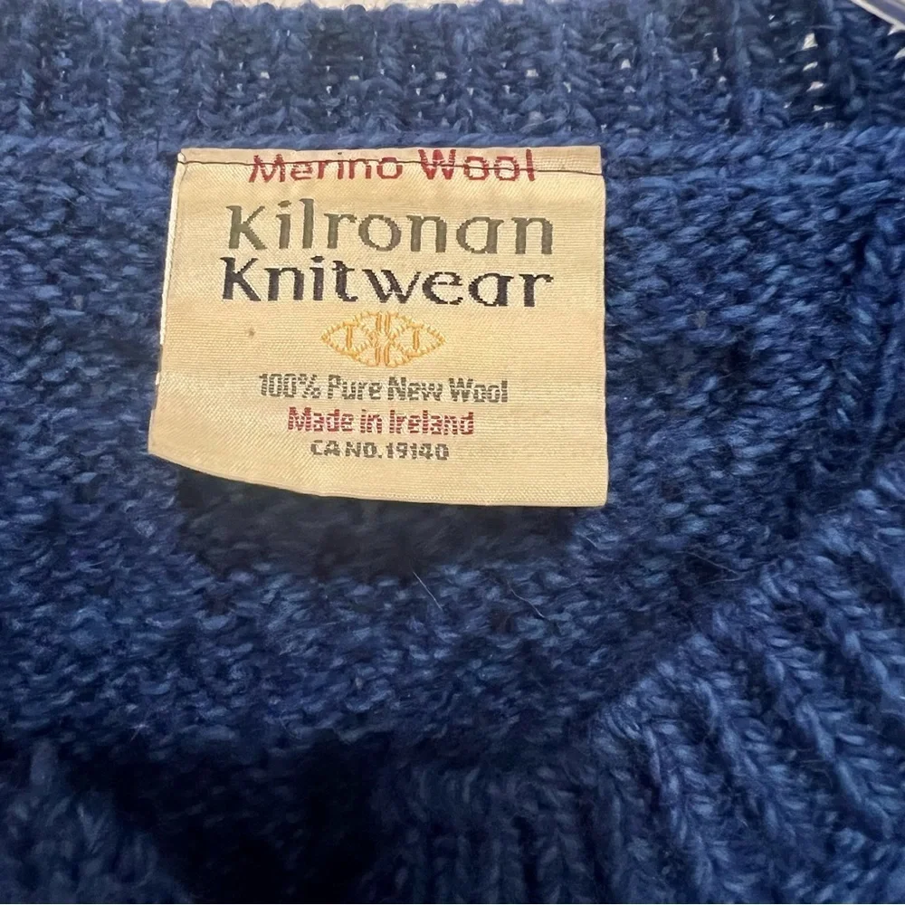 Kilronan Knitwear 100% Pure New Wool Blue Cable Knit Cardigan